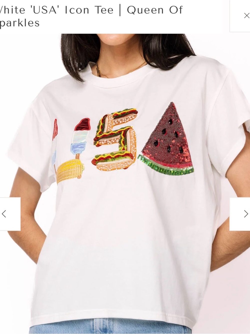QUEEN OF SPARKLES White Sequin Food Icon Tee